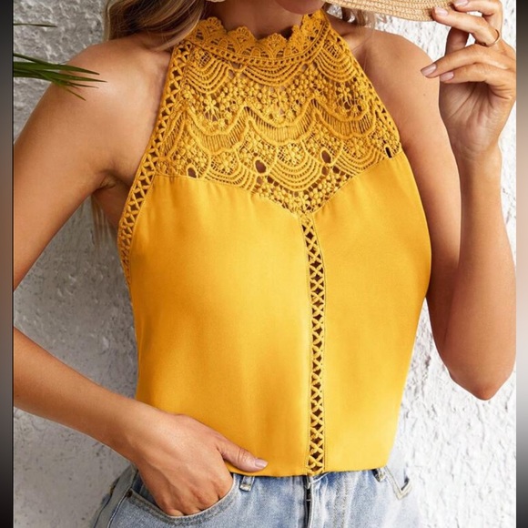 Elegant Classic Sheer Mesh Lace Halter Top Blouse Shirt Pink - Picture 10 of 12